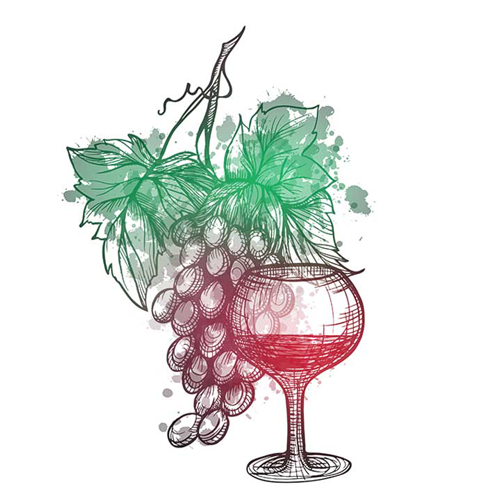 Rotwein im Glas, Zeichnung