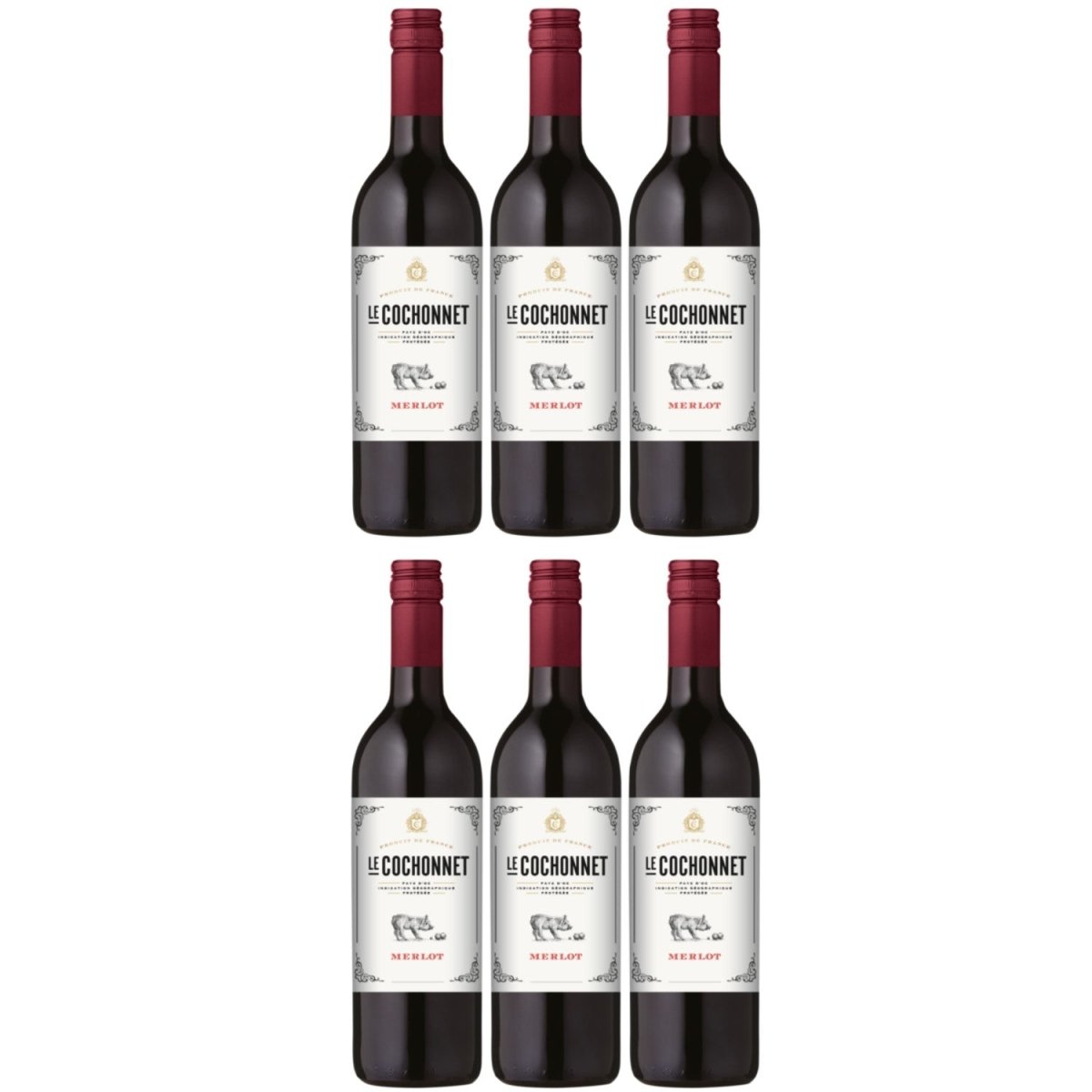 Le Cochonnet Merlot Pays d'Oc dry red wine IGP France (6 x 1.0l) – Versanel