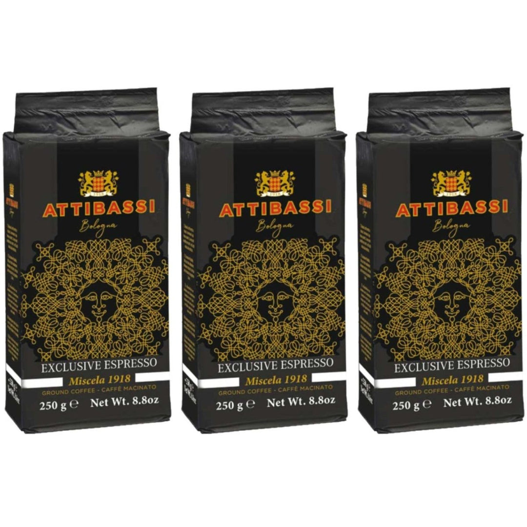 ATTIBASSI Espresso Miscela 1918 Kaffebohnen gemahlen Kaffee Bologna Italien inkl. FeinWert E - Book (3 x 250g) - Versanel - 