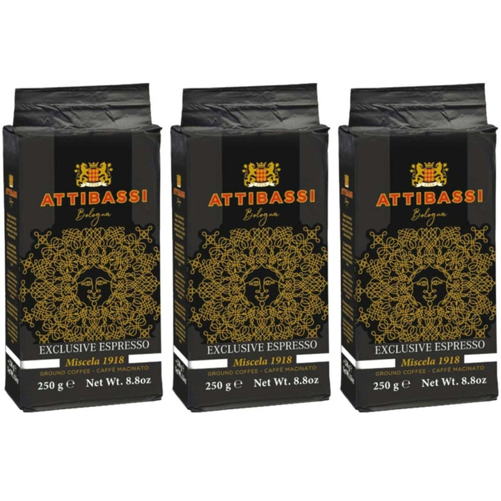 ATTIBASSI Espresso Miscela 1918 Kaffebohnen gemahlen Kaffee Bologna Italien inkl. FeinWert E - Book (3 x 250g) - Versanel - 