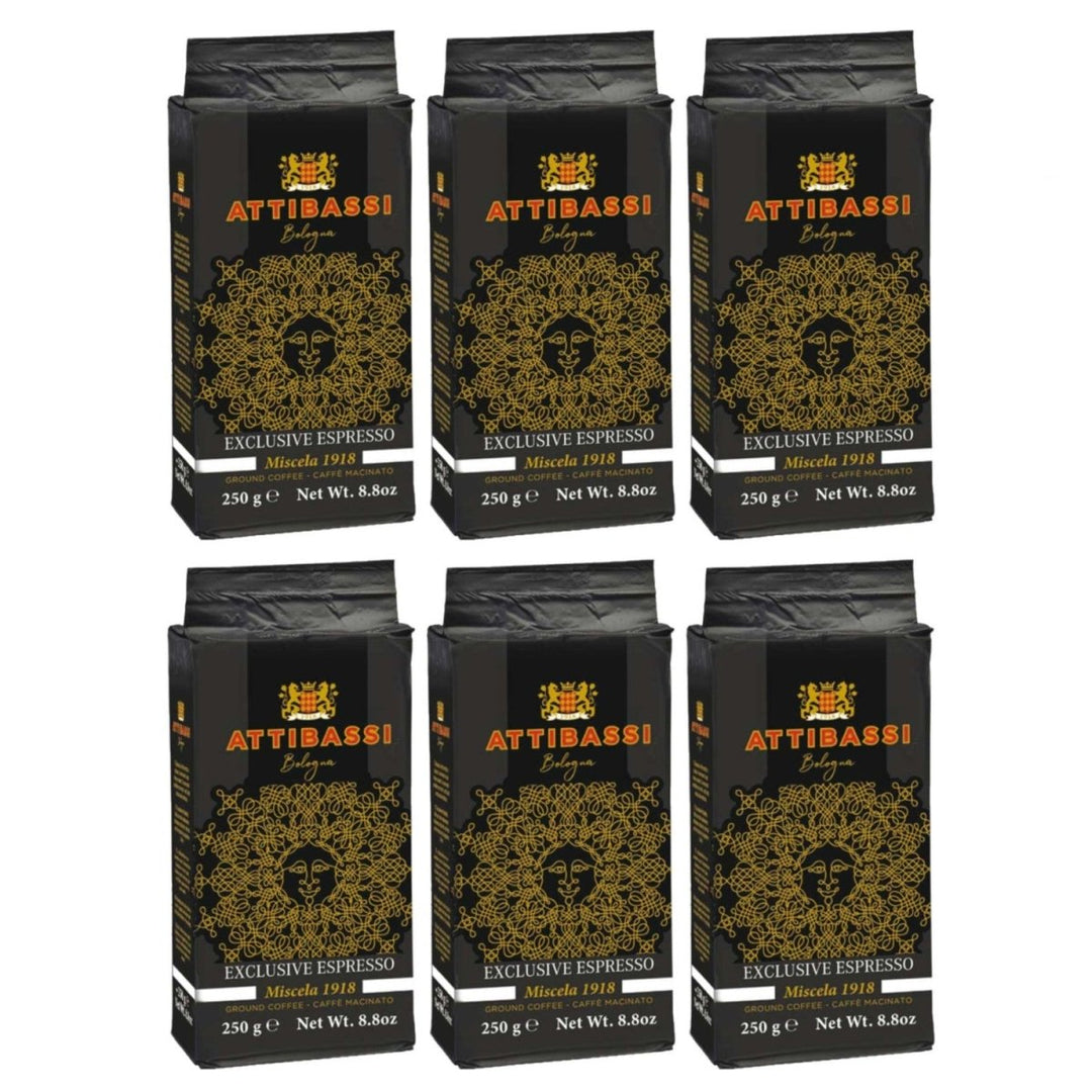 ATTIBASSI Espresso Miscela 1918 Kaffebohnen gemahlen Kaffee Bologna Italien inkl. FeinWert E - Book (6 x 250g) - Versanel - 