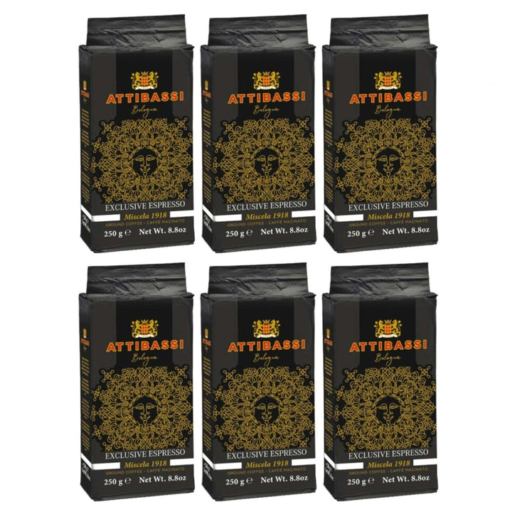 ATTIBASSI Espresso Miscela 1918 Kaffebohnen gemahlen Kaffee Bologna Italien inkl. FeinWert E - Book (6 x 250g) - Versanel - 