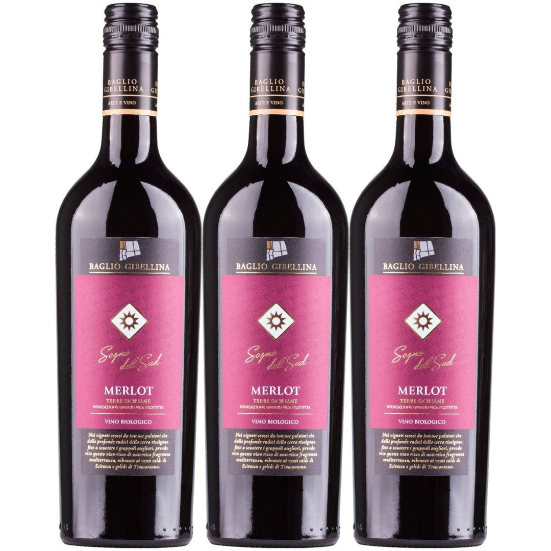 Baglio Gibellina Sogno del Sud Merlot Bio Rotwein Wein halbtrocken Sizilien Italien (3 x 0,75l) - Versanel - 
