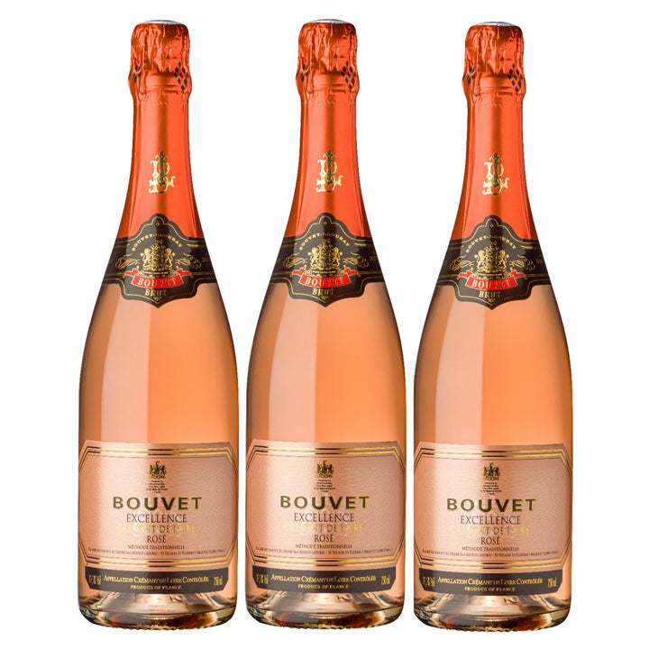 Bouvet Crémant de Loire Brut Rosé Schaumwein Méthode tradionelle vegan Frankreich (3 x 0,75 l) - Versanel - 