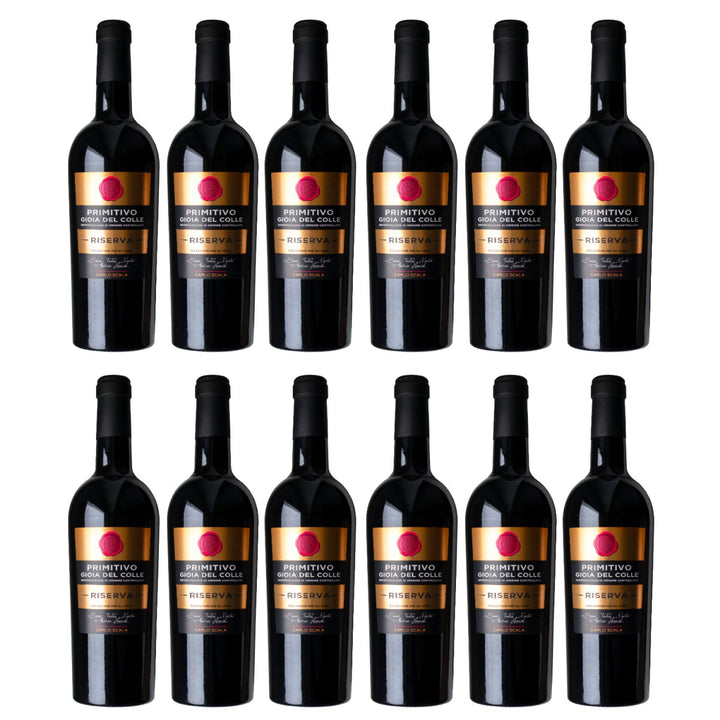 Carlo Scala Primitivo Gioia del Colle RISERVA DOC Rotwein Rot Trocken Italien (12 x 0,75l) - Versanel - Wein
