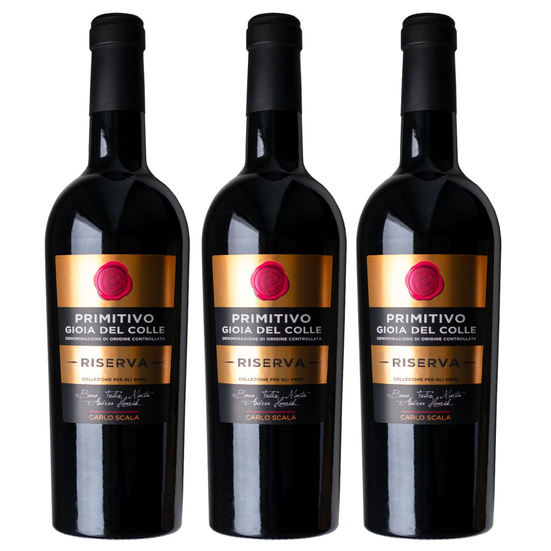 Carlo Scala Primitivo Gioia del Colle RISERVA DOC Rotwein Rot Trocken Italien (3 x 0,75l) - Versanel - Wein