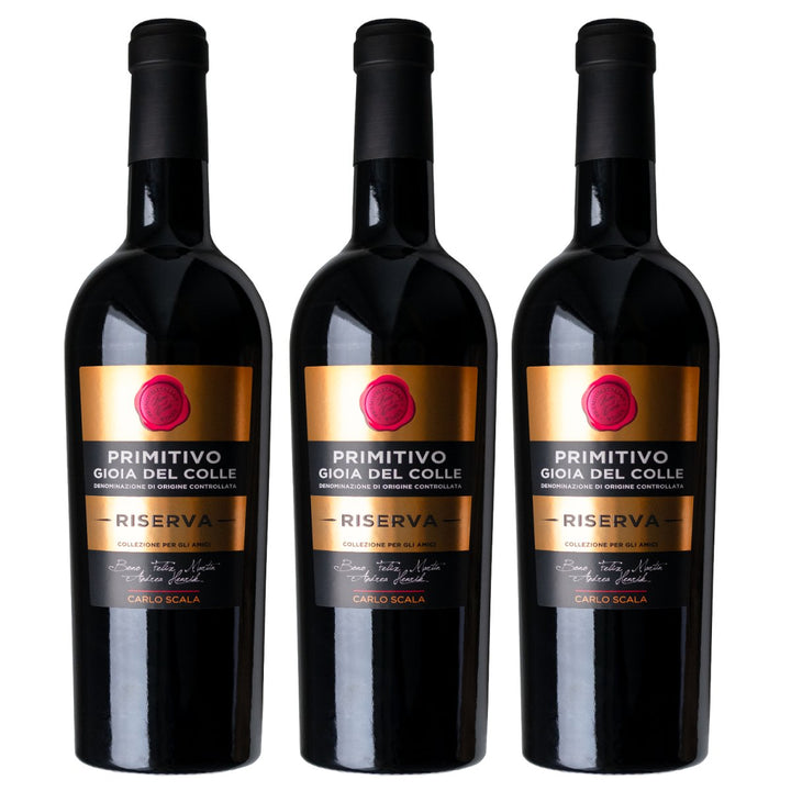 Carlo Scala Primitivo Gioia del Colle RISERVA DOC Rotwein Rot Trocken Italien (3 x 0,75l) - Versanel - Wein