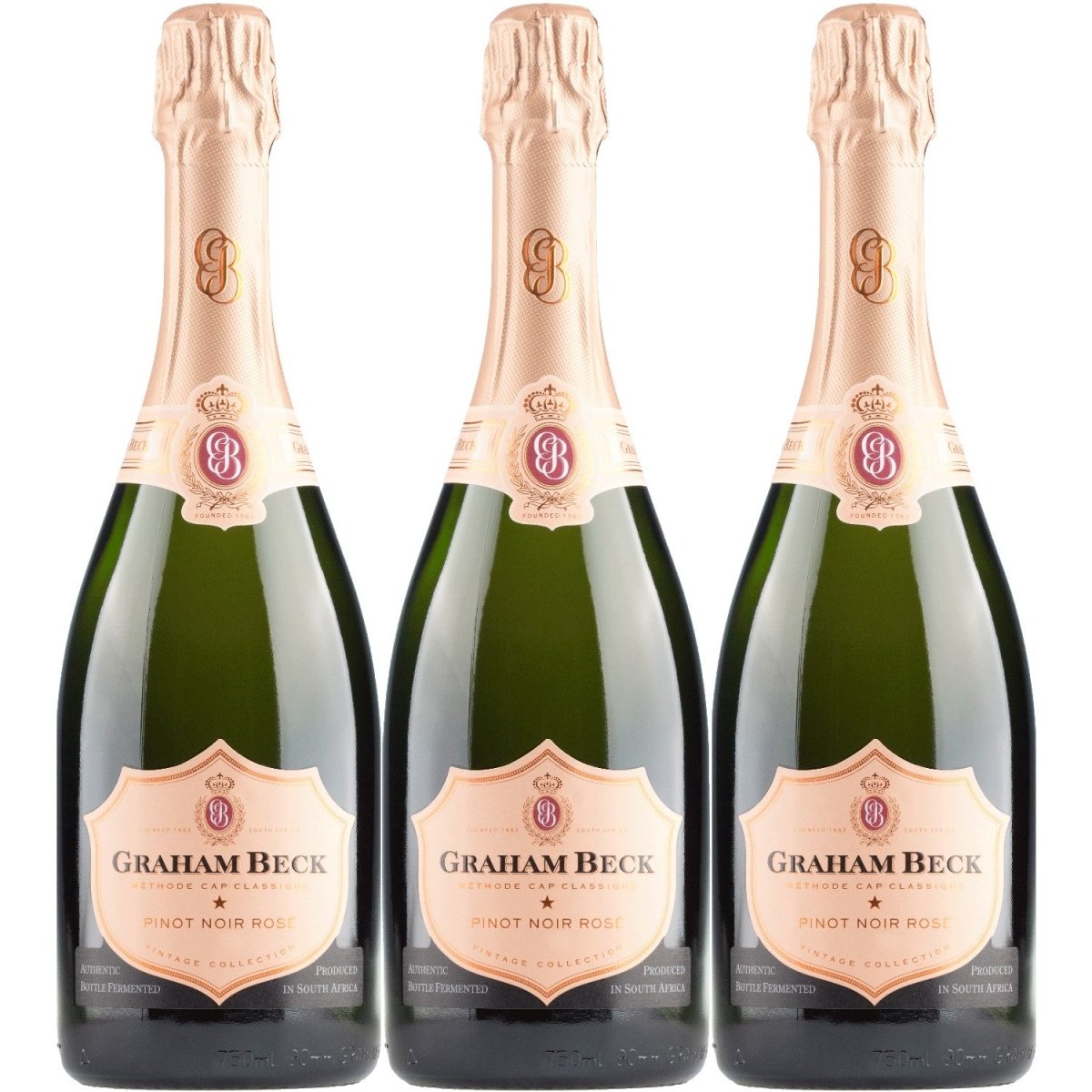 Graham Beck Cap Classique MCC Pinot Noir Rosé Vintage Schaumwein Südafrika (3 x 0,75l) - Versanel - 