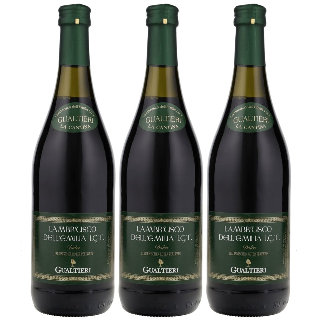 Gualtieri Lambrusco Dell Emilia Süss Dolce I.G.T. Roter Perlwein Rotwein Italien (3 x 0,75l) - Versanel - 