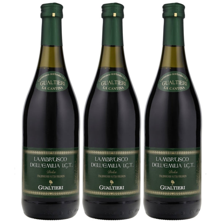 Gualtieri Lambrusco Dell Emilia Süss Dolce I.G.T. Roter Perlwein Rotwein Italien (3 x 0,75l) - Versanel - 