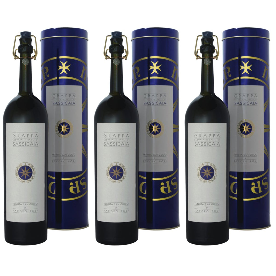 Jacopo Poli Grappa Barili di Sassicaia Italien in schöner Metalldose (3 x 0,5l) - Versanel - Spirituose