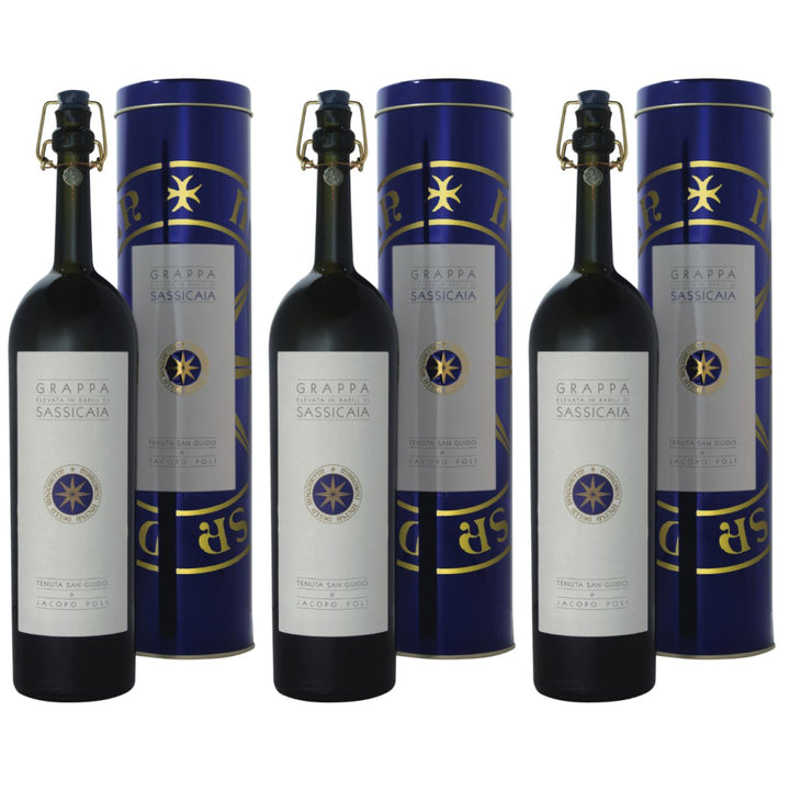 Jacopo Poli Grappa Barili di Sassicaia Italien in schöner Metalldose (3 x 0,5l) - Versanel - Spirituose