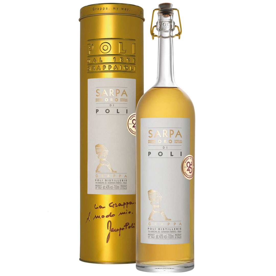 Jacopo Poli Sarpa Oro Grappa Italien in schöner Metalldose (1 x 0,7l) - Versanel - Spirituose