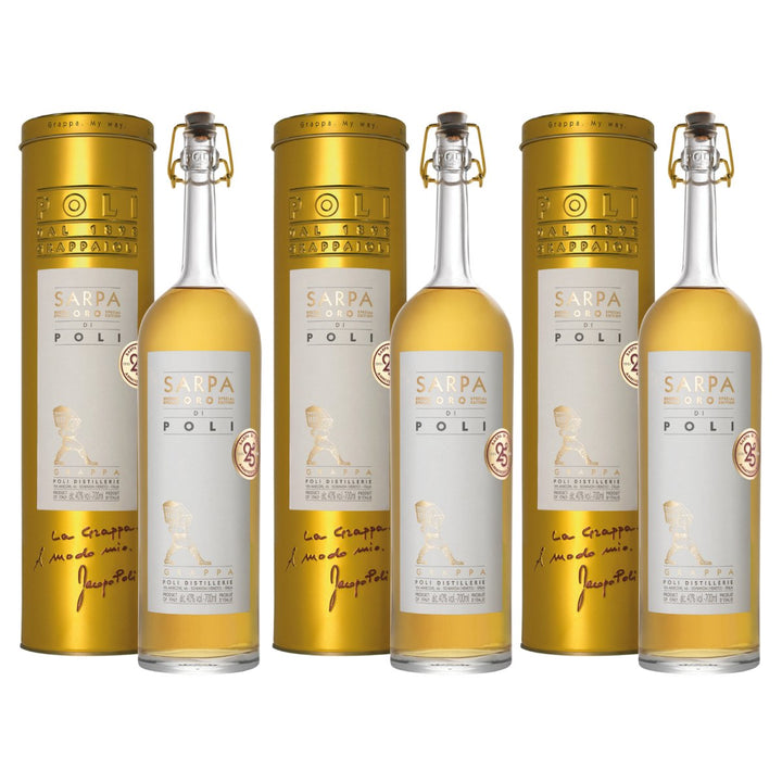 Jacopo Poli Sarpa Oro Grappa Italien in schöner Metalldose (3 x 0,7l) - Versanel - Spirituose