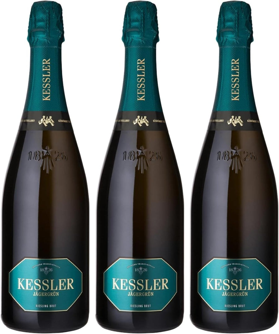 Kessler Sekt Hochgewächs Jägergrün Riesling Brut Schaumwein weiss trocken Deutschland (3 x 0,75l) - Versanel - 