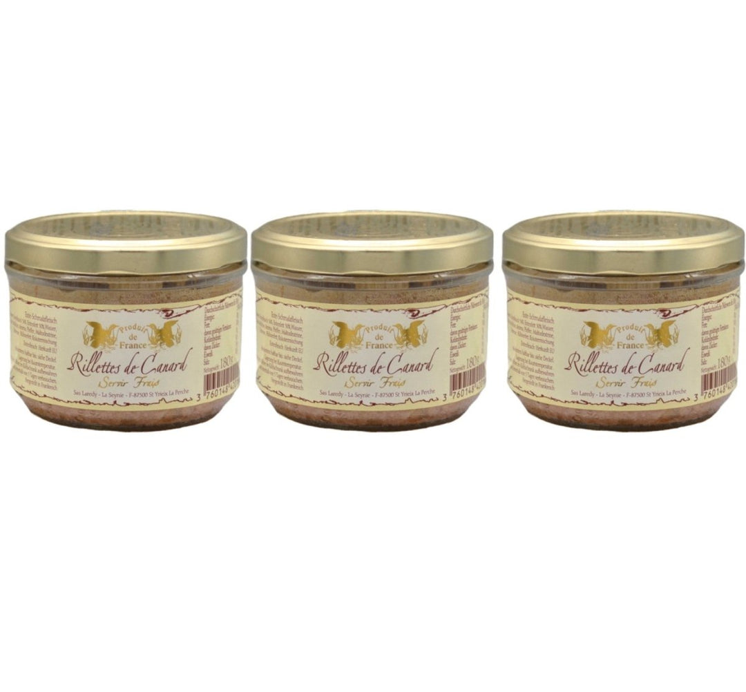Laredy Rillettes de Canard Entenrillettes klassischer französischer Brotaufstrich Frankreich (3 x 180g) - Versanel - 