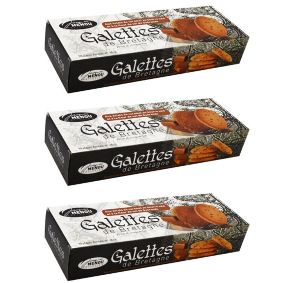 MENOU Galettes de Bretagne dünne Buttergaletten mit Karamellsplittern Frankreich (3 x 100g) - Versanel - 