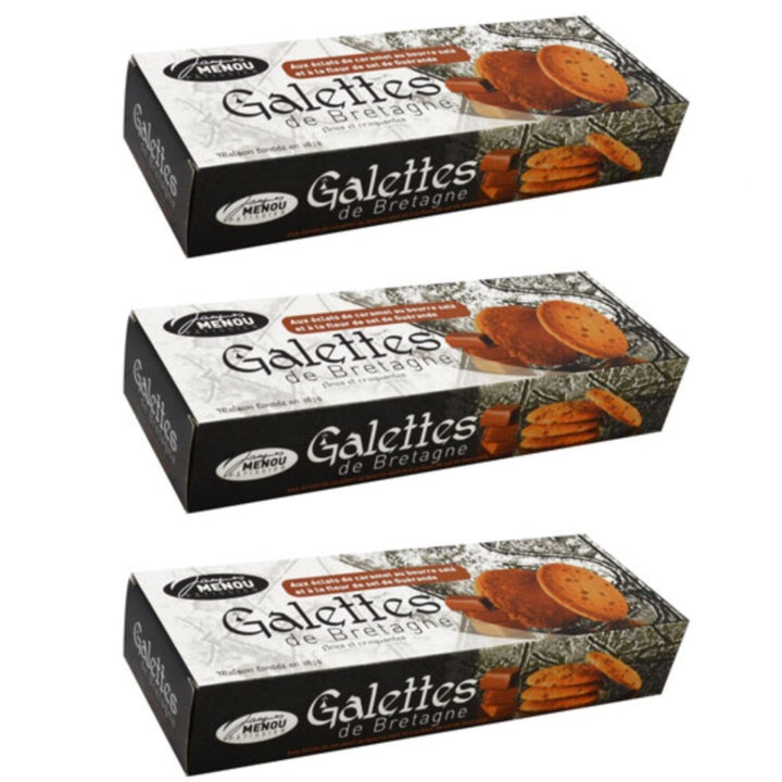 MENOU Galettes de Bretagne dünne Buttergaletten mit Karamellsplittern Frankreich (3 x 100g) - Versanel - 