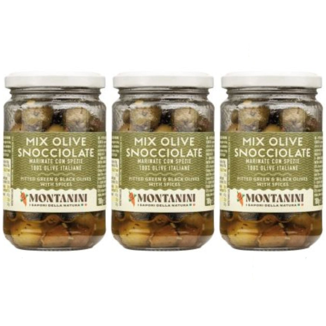Montanini italienische marinierte Olivenmischung ohne Kern Oliven Italien (3 x 180g) - Versanel - 