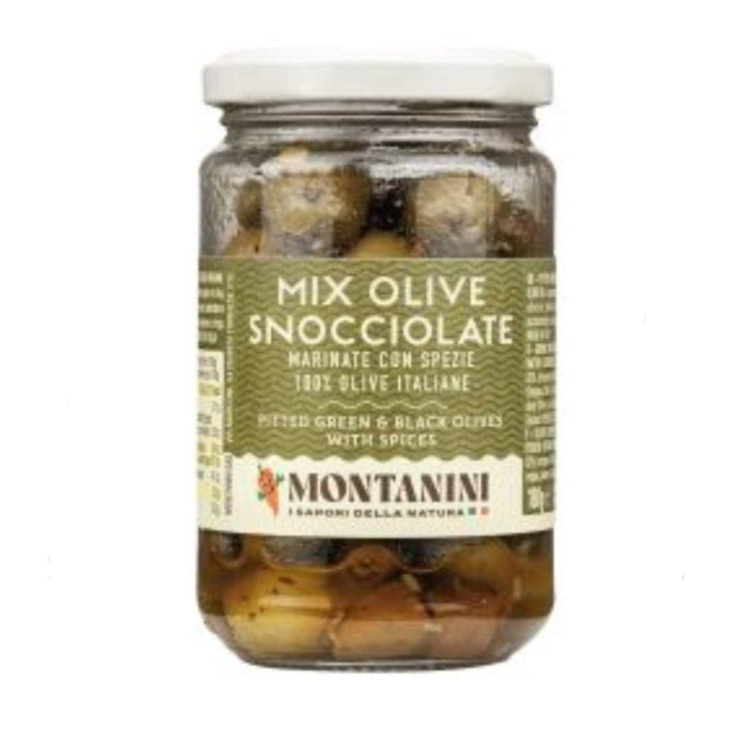 Montanini italienische marinierte Olivenmischung ohne Kern Oliven Italien (3 x 180g) - Versanel - 