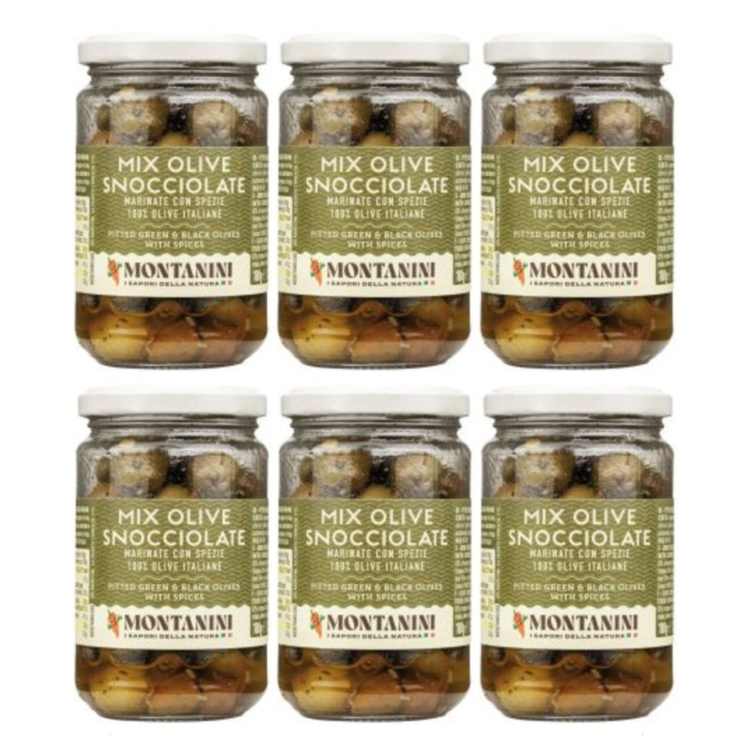 Montanini italienische marinierte Olivenmischung ohne Kern Oliven Italien (6 x 180g) - Versanel - 
