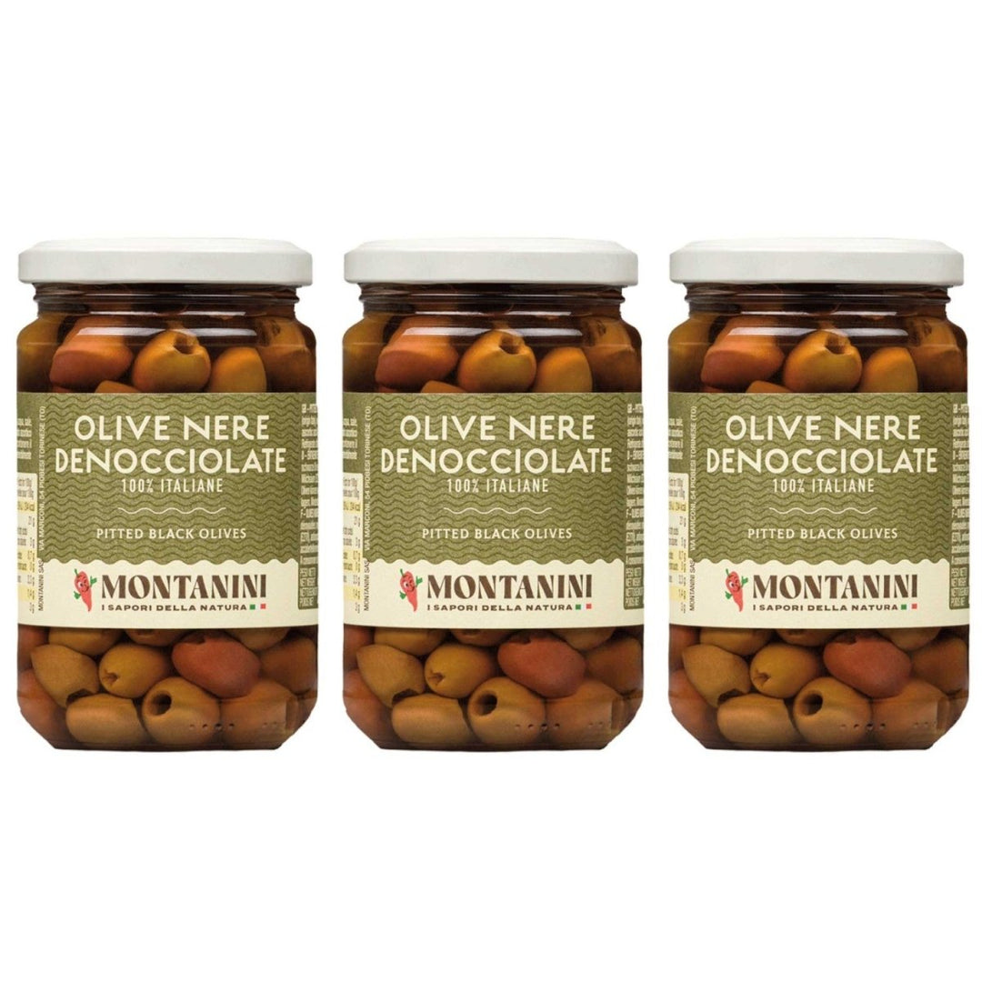 Montanini Olive Nere Denocciolate Schwarze Oliven entsteint aus Italien (3 x 280g) - Versanel - 