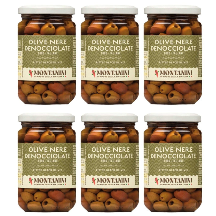 Montanini Olive Nere Denocciolate Schwarze Oliven entsteint aus Italien (6 x 280g) - Versanel - 