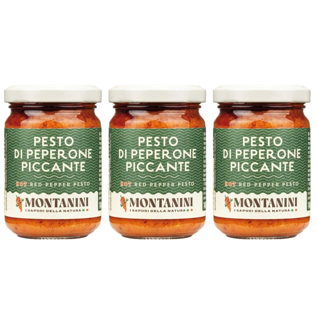 Montanini Pesto di Peperone Piccante Pesto mit scharfer Paprika Italien (3 x 140g) - Versanel - 
