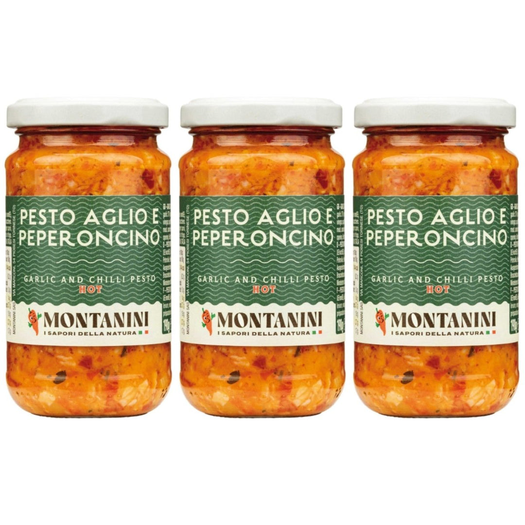 Montanini Pesto mit Knoblauch und scharfe Paprika Italien (3 x 190g) - Versanel - 