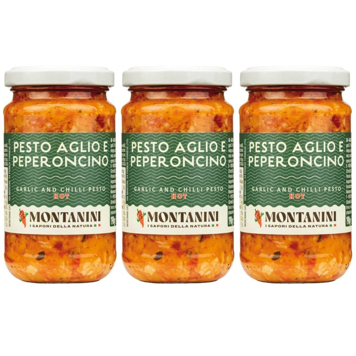 Montanini Pesto mit Knoblauch und scharfe Paprika Italien (3 x 190g) - Versanel - 