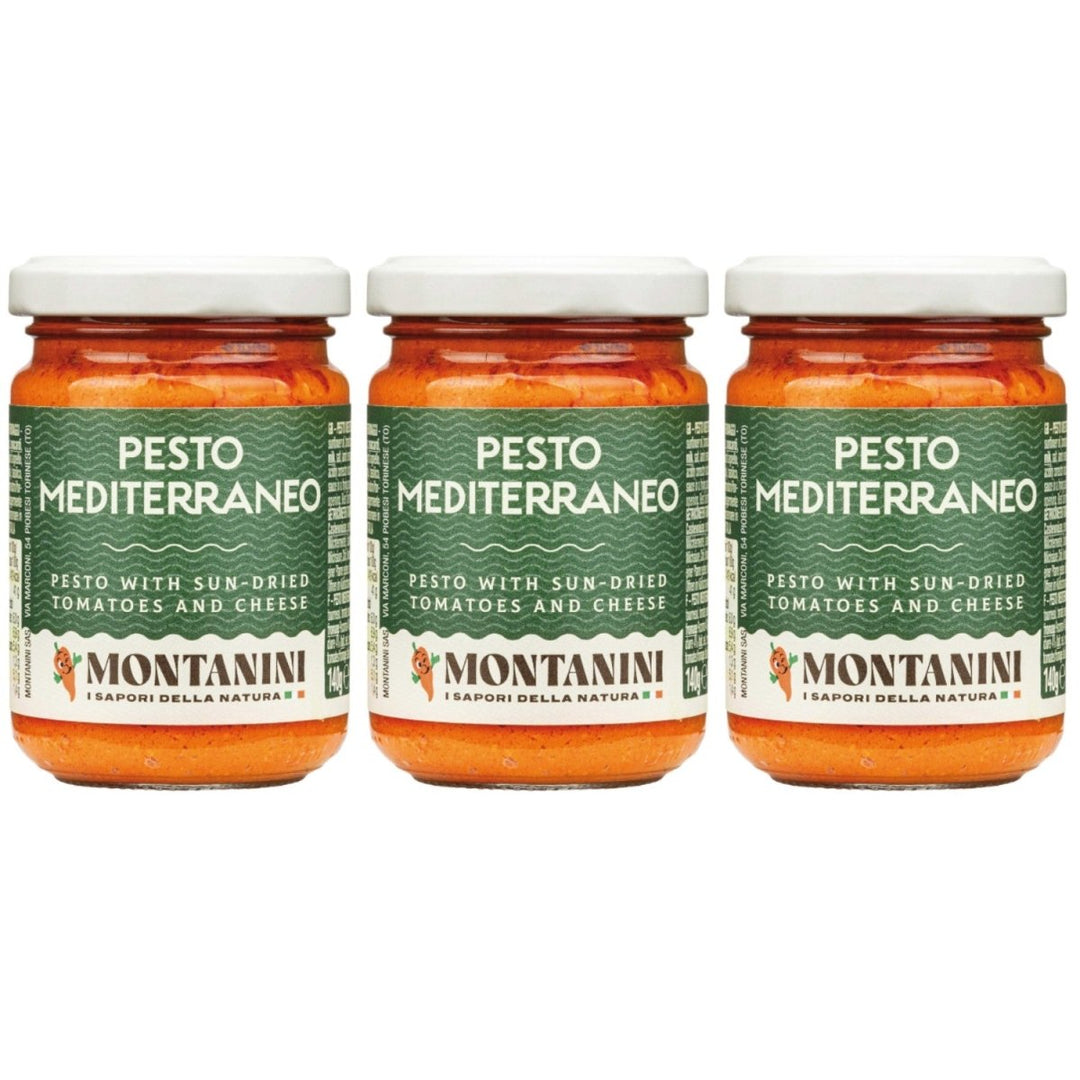 Montanini Pesto Rosso Mediterraneo Rotes Pesto mit Käse Italien (3 x 140g) - Versanel - 