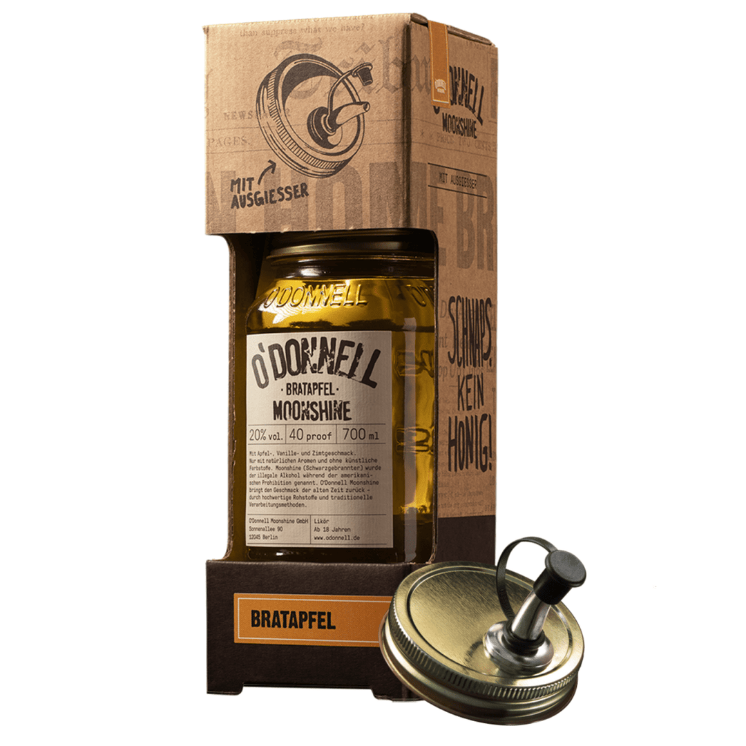 O'Donnell Moonshine Bratapfel Kombi - Set mit Ausgießer Vegan Likör Deutschland (1 x 0,7l) - Versanel - Spirituose