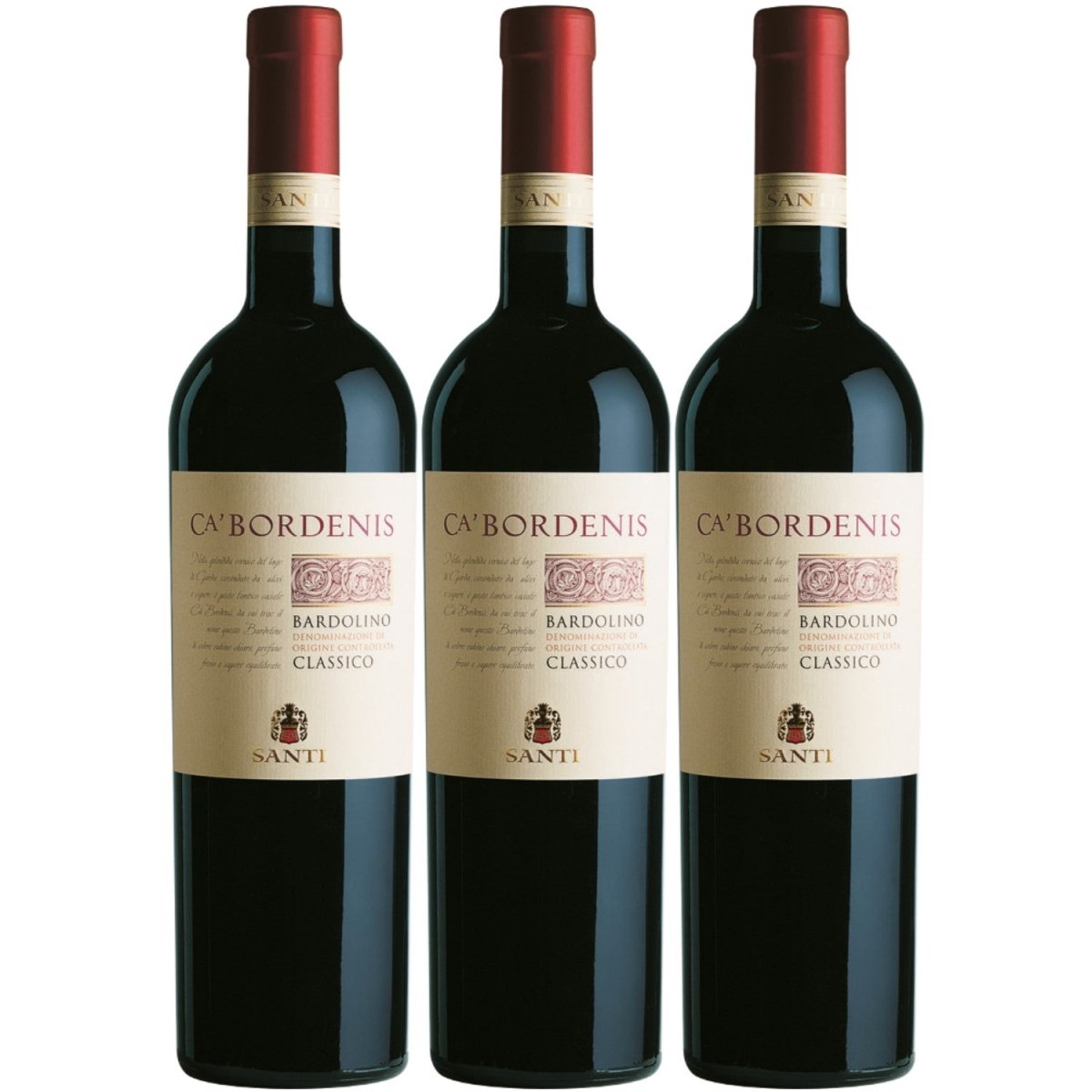 Santi Bardolino Ca' Bordenis classico DOC Rotwein Wein trocken Italien (3 x 0,75l) - Versanel -