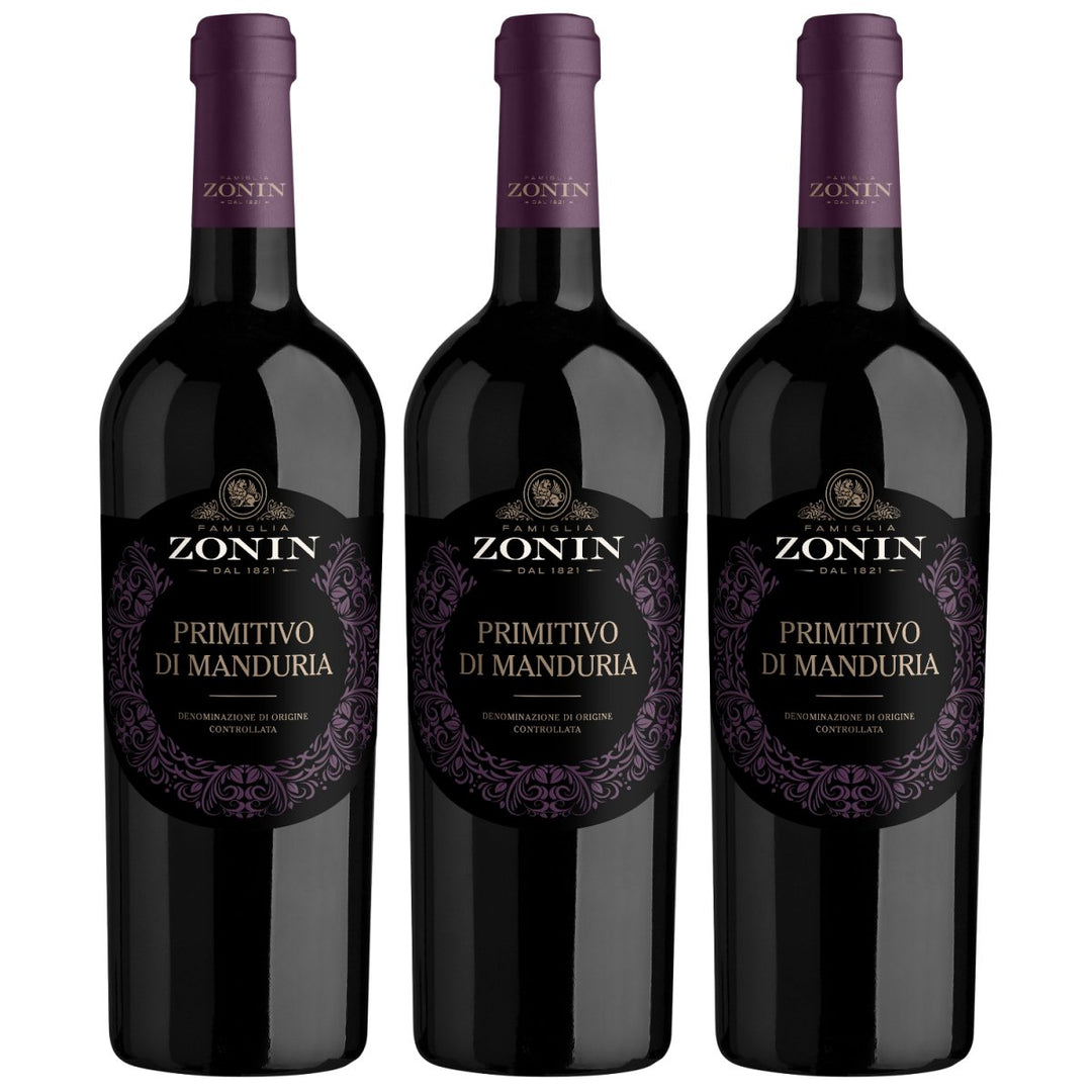 Zonin Primitivo Di Manduria DOC Rotwein Wein Halbtrocken Primitivo di Manduria Italien (3 x 0,75l) - Versanel - Wein