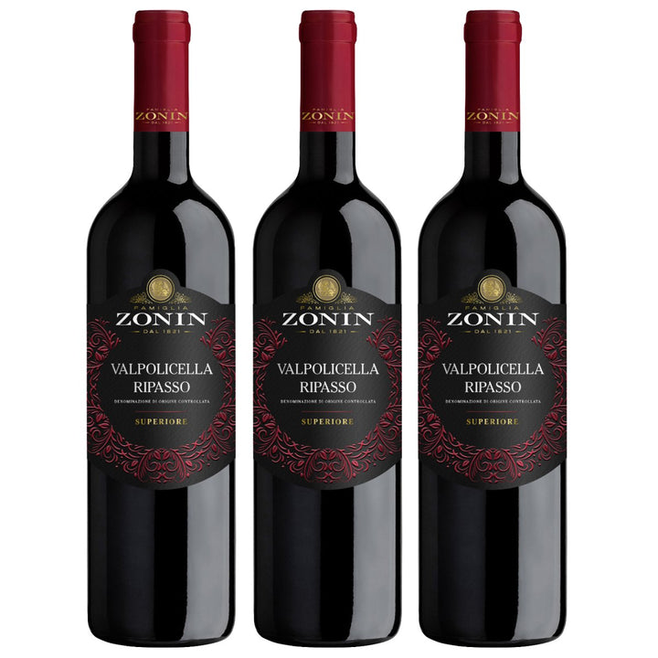 Zonin Ripasso Valpolicella Superiore DOC Rotwein Wein Trocken Valpolicella Italien (3 x 0,75l) - Versanel - Wein