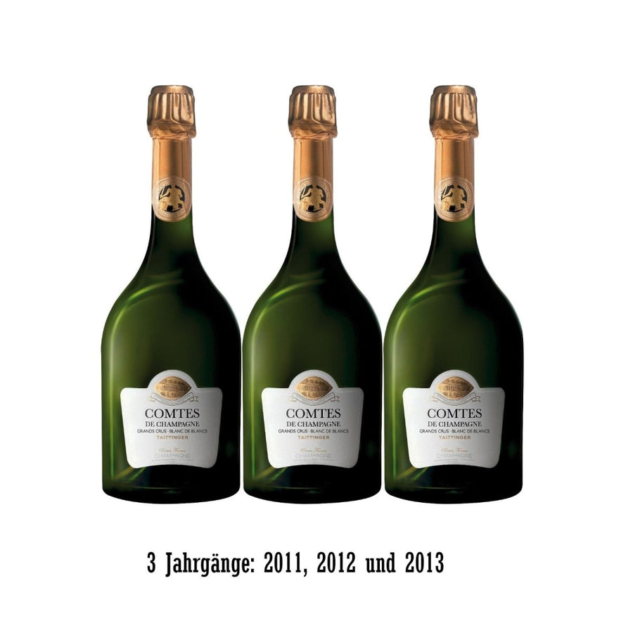 2011 + 2012 + 2013 Champagne Taittinger Comtes de Champagne Blanc de Blancs Champagner Frankreich (3 x 0,75l) - Versanel -