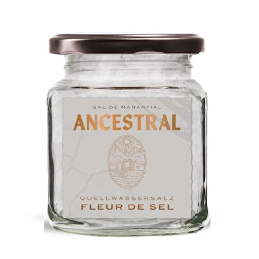 Ancestral Fleur de Sel im Glas | Quellwassersalz in Flocken 240g | natürliches Fleur de Sel aus 220 Millionen Jahre altem Gesteinsquellwasser in Navarra - Versanel -