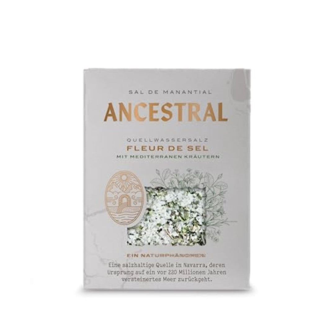 Ancestral Fleur de Sel Mediterranea - Nachfüllpack | Quellwassersalz mit mediterranen Kräutern 200g | natürliches Fleur de Sel aus 220 Millionen Jahre altem Gesteinsquellwasser in Navarra - Versanel -