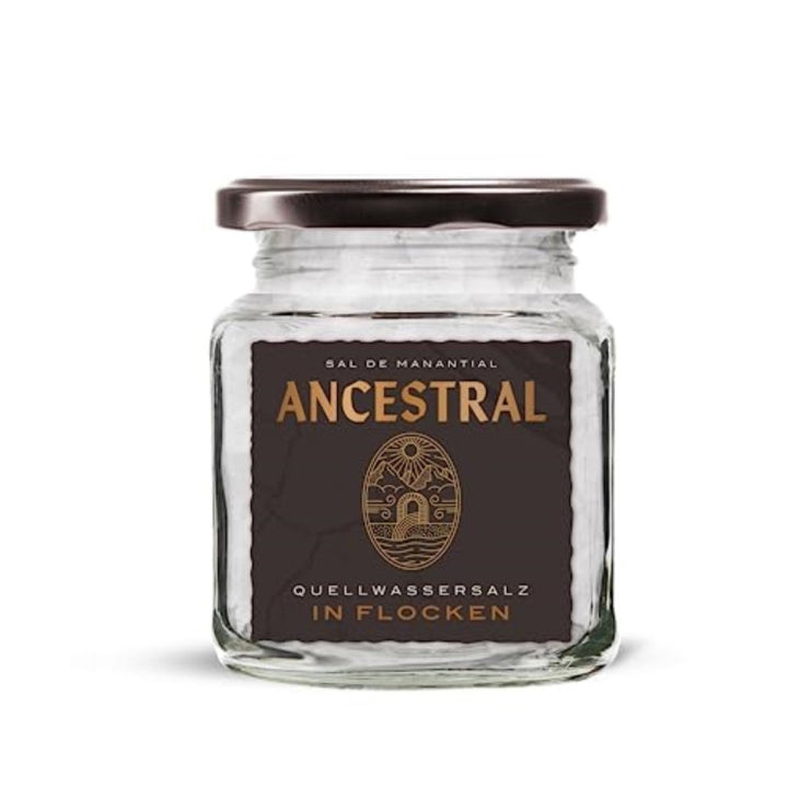 Ancestral Sal de Manantial en Escamas im Glas | Quellwassersalz in Flocken 180g | Salzfloken aus 220 Millionen Jahre altem Gesteinsquellwasser in Navarra (12 x 180 g) - Versanel -