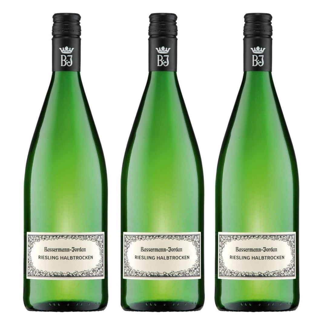 Bassermann-Jordan Riesling Weißwein Wein Halbtrocken Pfalz Deutschland (3 x 1,0l) - Versanel -