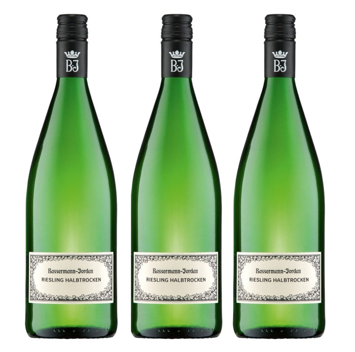 Bassermann-Jordan Riesling Weißwein Wein Halbtrocken Pfalz Deutschland (3 x 1,0l) - Versanel -