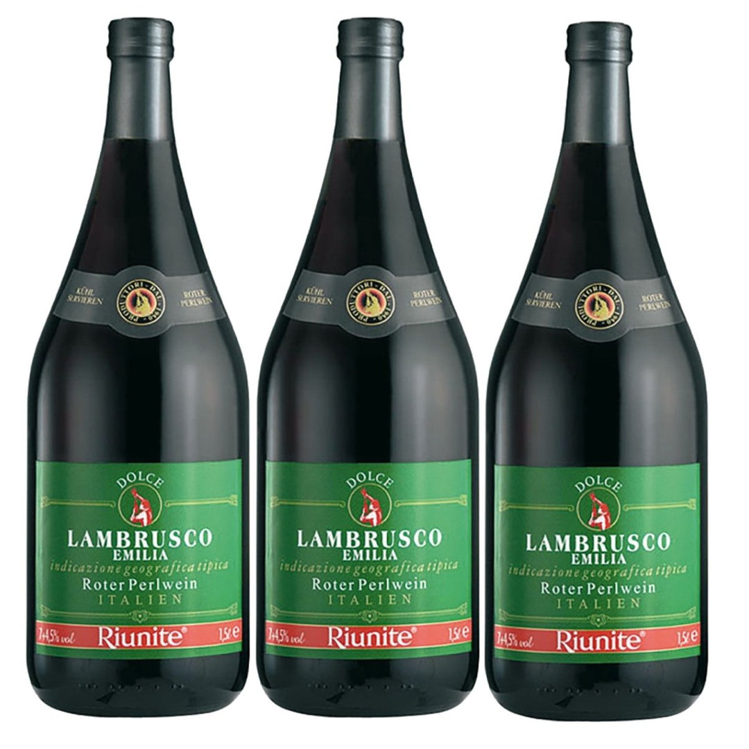 Cantine Riunite Lambrusco Emilia Rosso Dolce Rotwein Wein Süß Italien (3 x 1.5l) - Versanel -