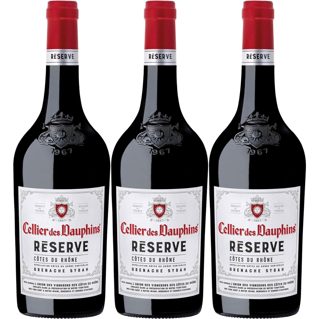 Cellier des Dauphins Cotes du Rhone Reserve Grenache Syrah Rouge Rotwein Wein Cuvée trocken Frankreich (3 x 0,75l) - Versanel -