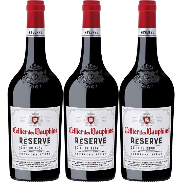 Cellier des Dauphins Cotes du Rhone Reserve Grenache Syrah Rouge Rotwein Wein Cuvée trocken Frankreich (3 x 0,75l) - Versanel -