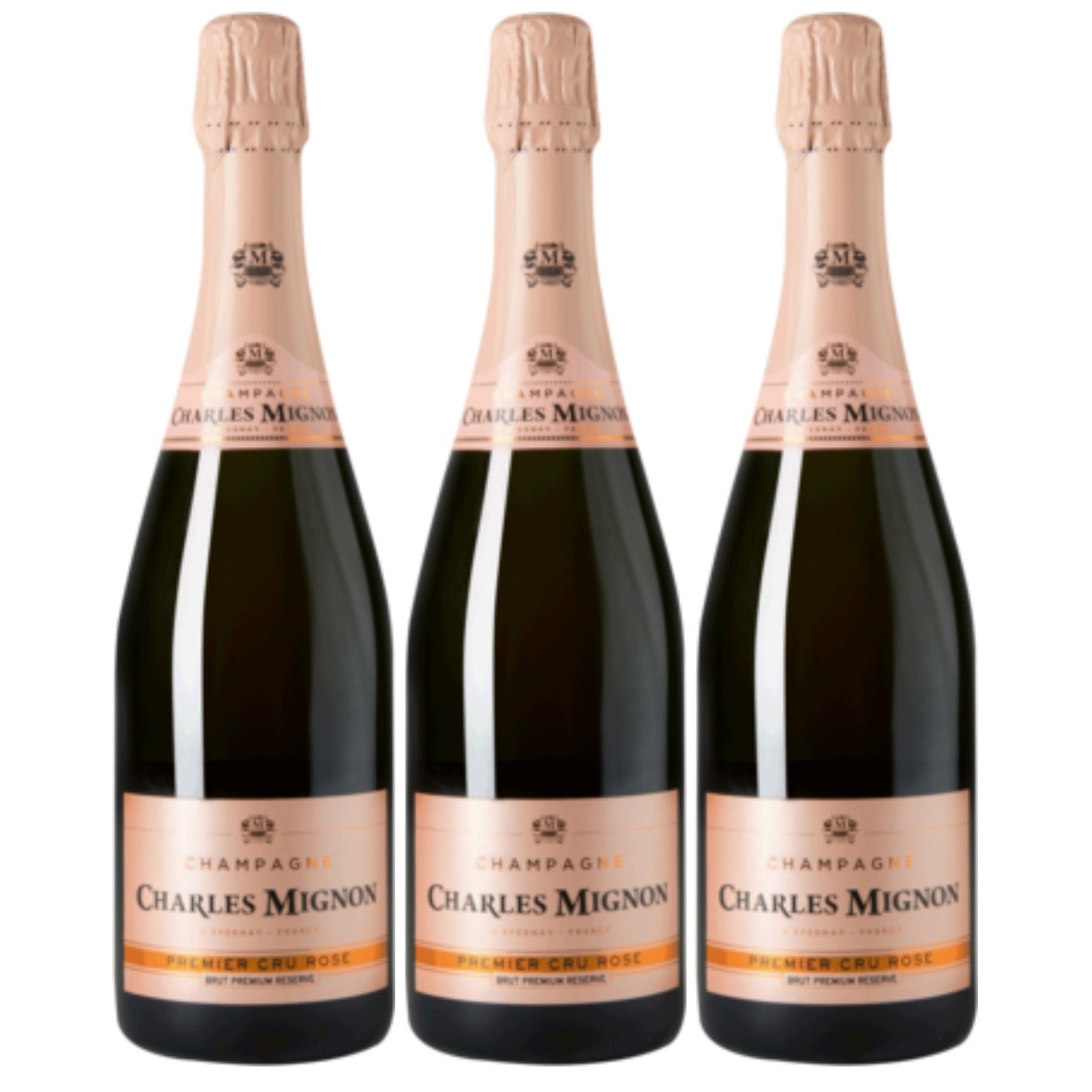 Charles Mignon Brut Rosé Premium Réserve Premier Cru Champagne AOC Champagner Frankreich (3 x 0,75l) - Versanel -