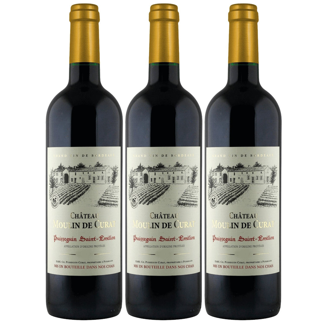 Château Moulin de Curat Puisseguin Saint Emilion AOP Rotwein Wein trocken Frankreich I Visando Paket (3 x 0,75l) - Versanel -