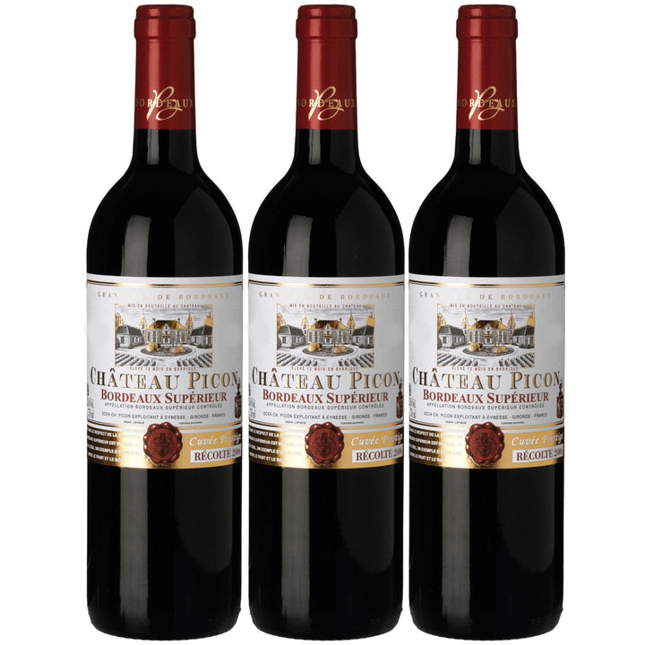 Château Picon Bordeaux superieur AOC Rotwein Wein trocken Frankreich I Visando Paket (3 x 0,75l) - Versanel -