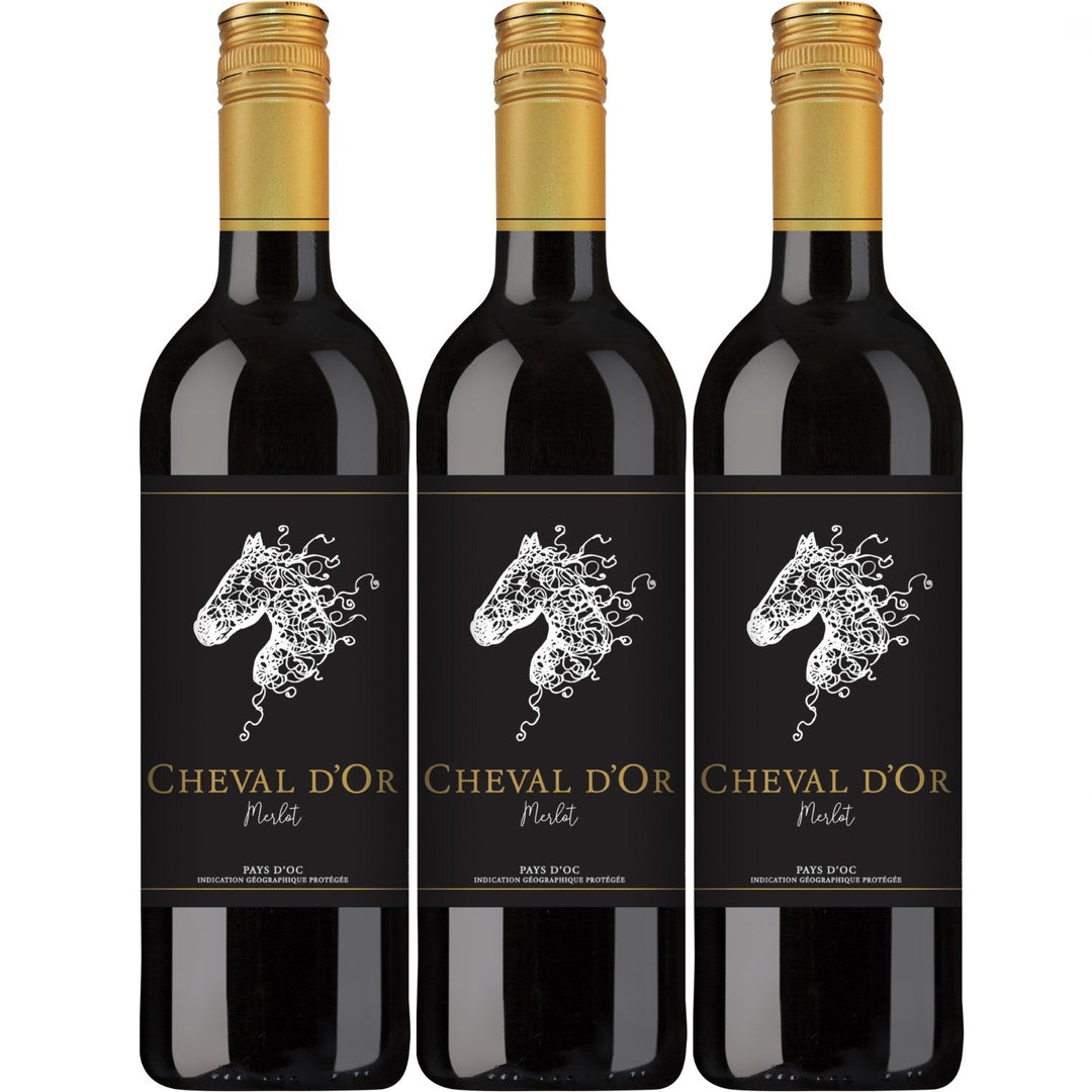 Cheval d'Or Merlot Rotwein Wein trocken Frankreich (3 x 0,75l) - Versanel -