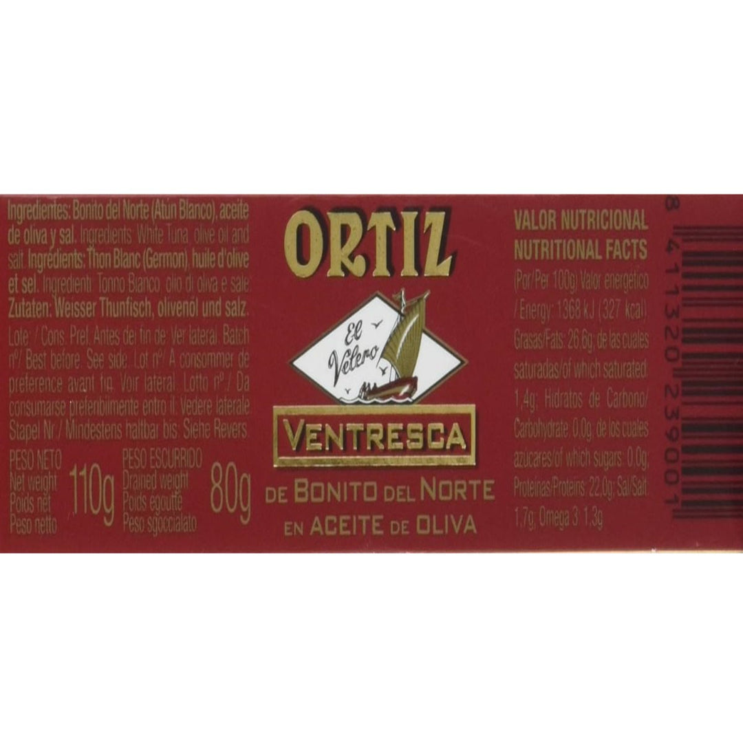 Conservas Ortiz Ventresca Bonito del Norte Bauchfleisch vom Weißen Thunfisch (1 x 110 g) - Versanel -