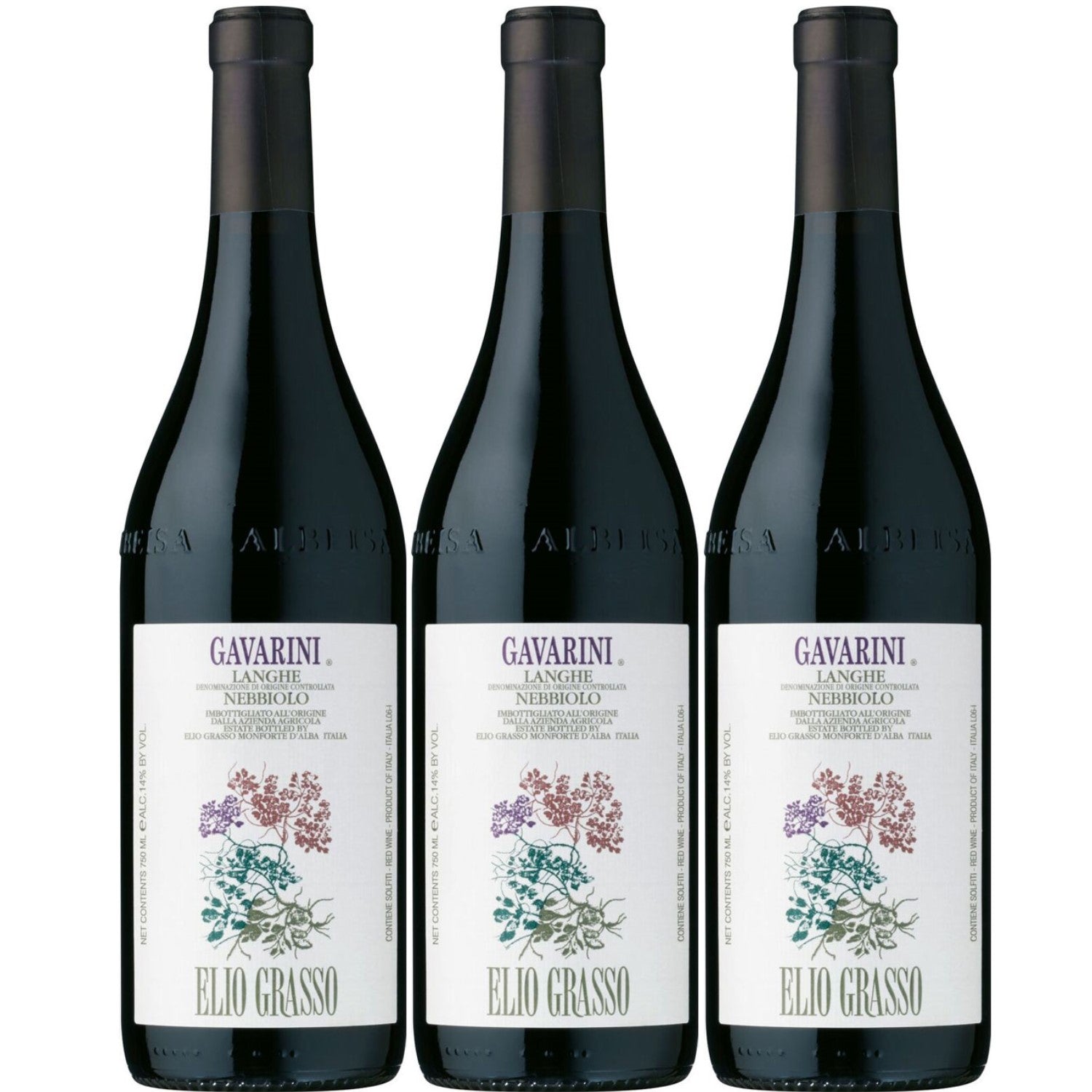 Elio Grasso Gavarini Langhe Nebbiolo Rotwein Wein trocken DOC Italien (3 x 0,75l) - Versanel -